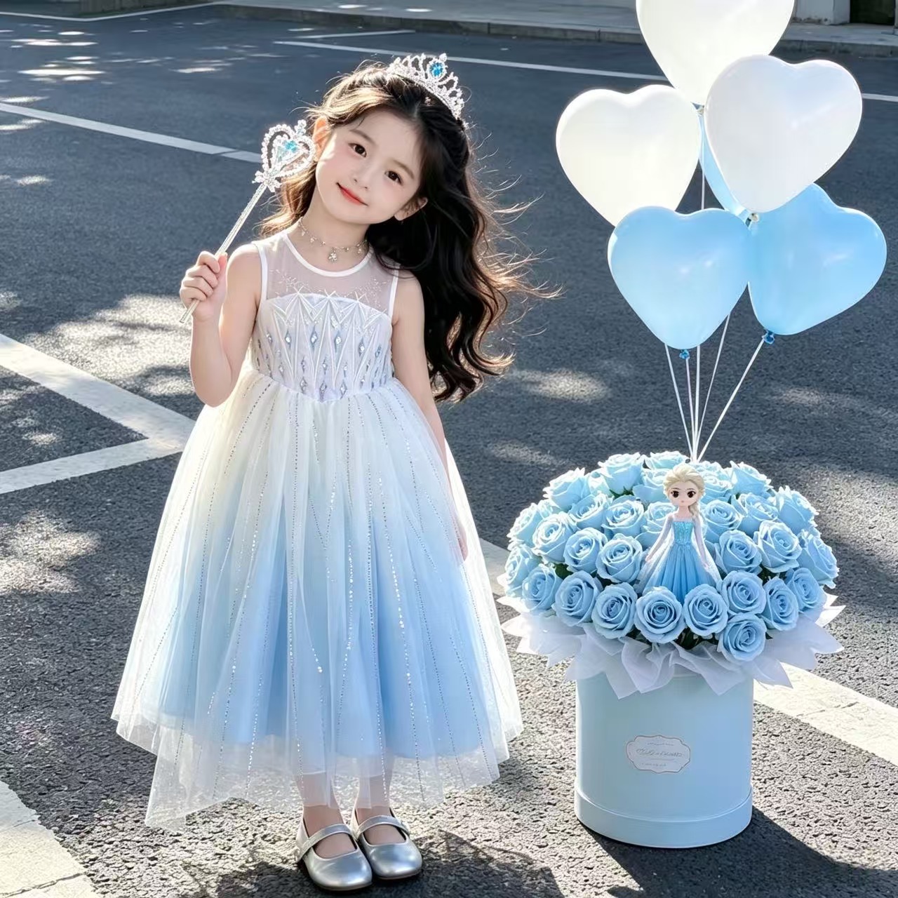 女童爱莎连衣裙夏季2026新款冰雪奇缘公主裙儿童装艾莎生日礼服裙
