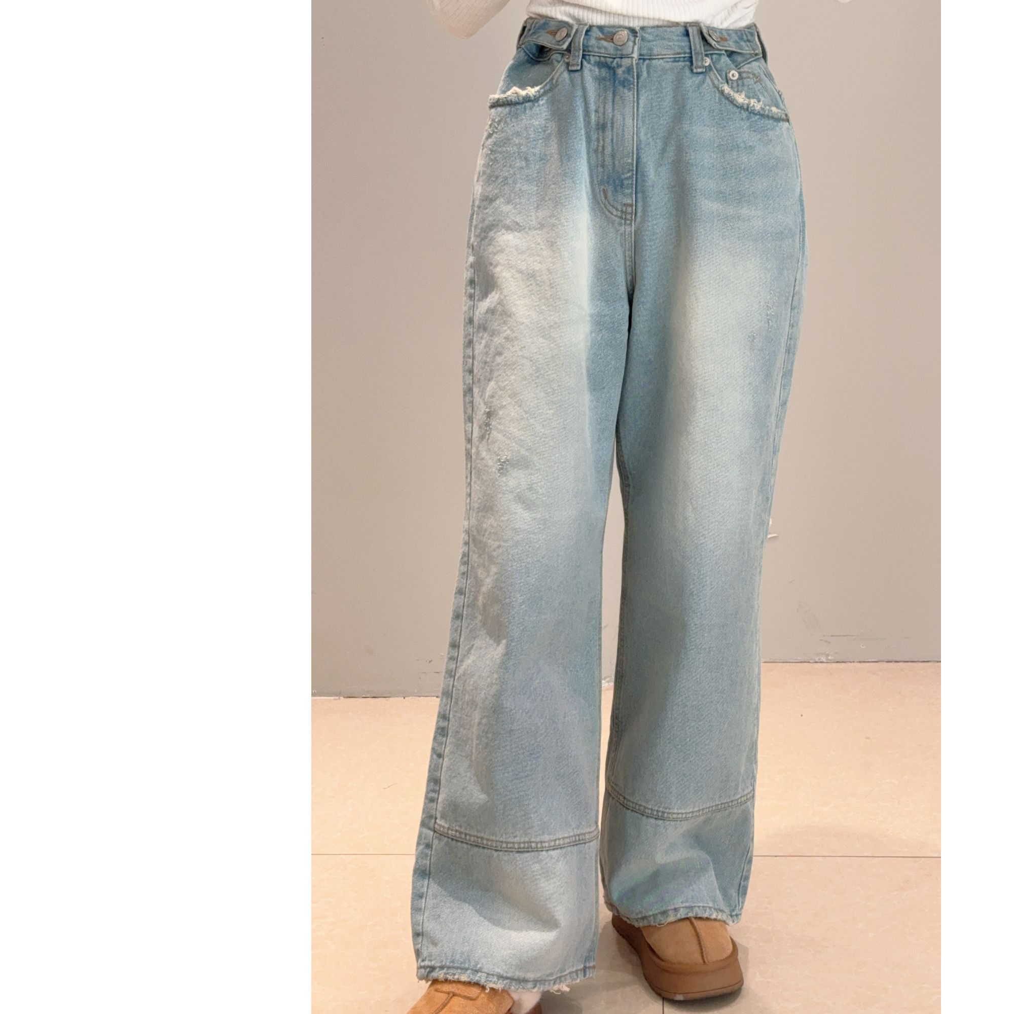 韩国东大门正品阿美韩国女装新款侧系扣百搭牛仔裤