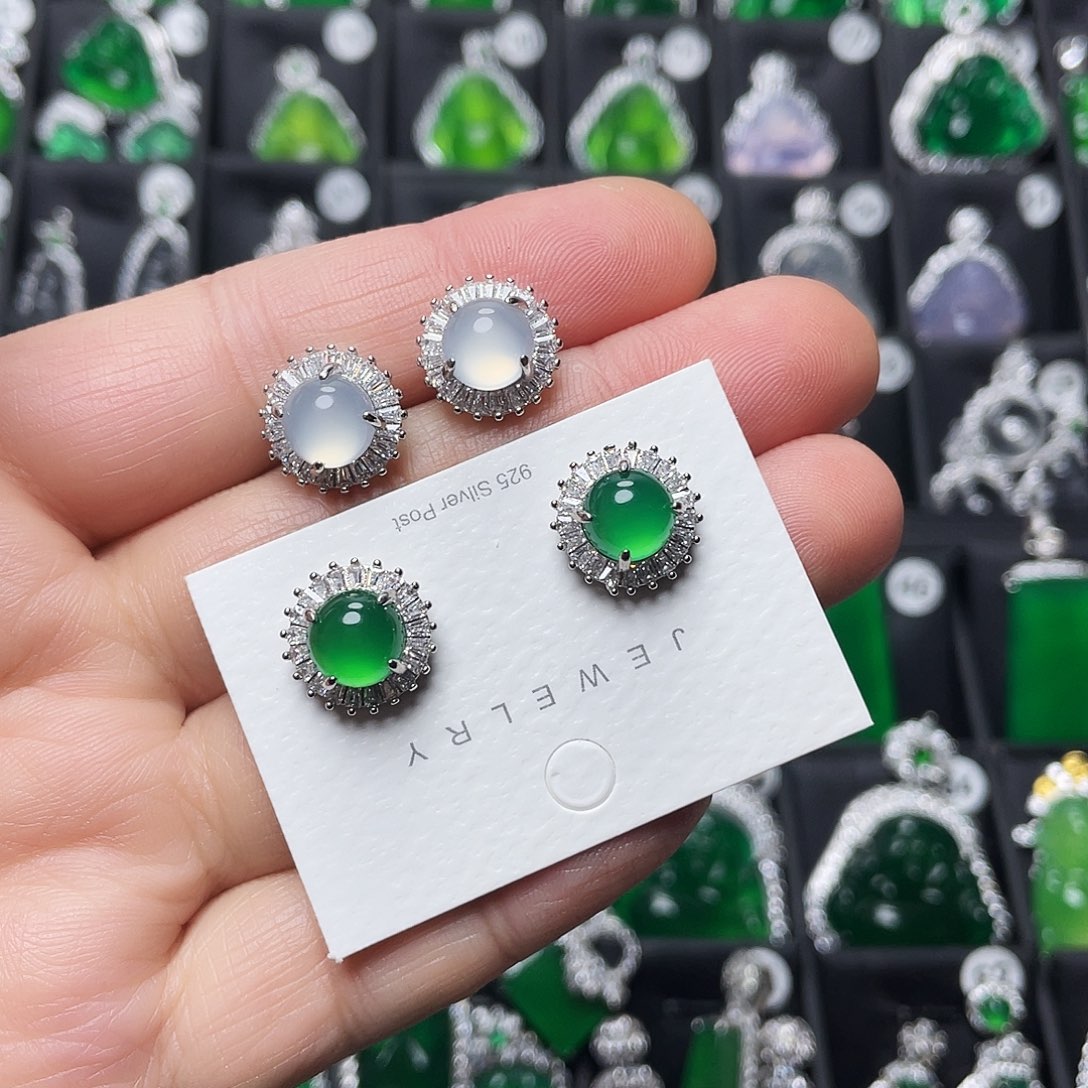 玛瑙/玉髓合金耳钉