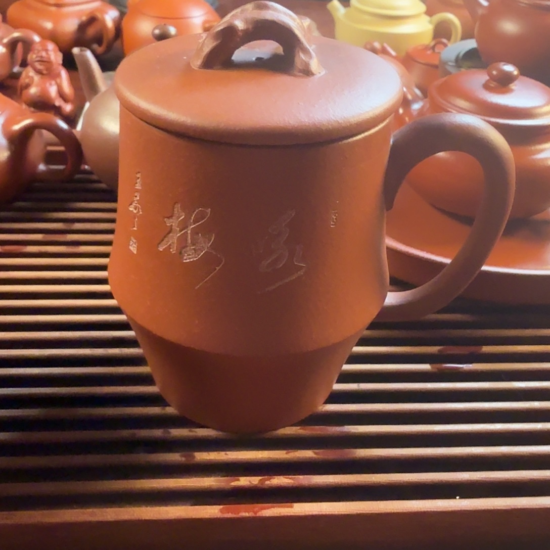 紫砂茶杯瑕疵老紫泥盖杯