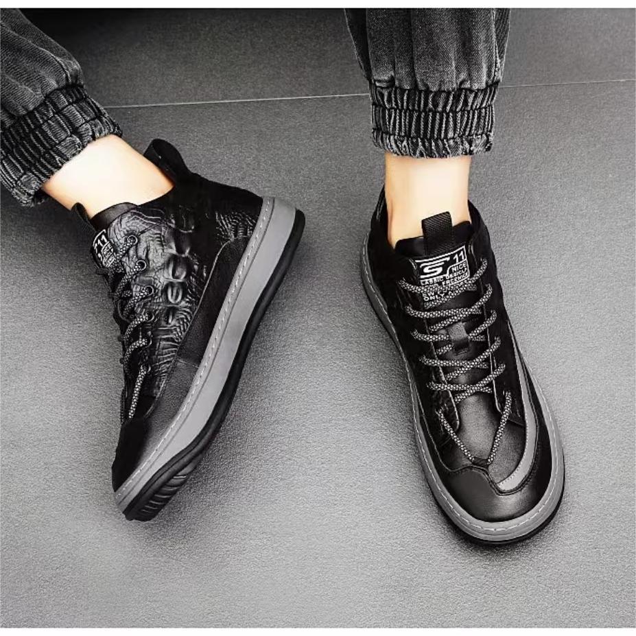 A896秋冬季时尚低帮青少年户外套脚懒人鞋皮面复古厚底小黑鞋