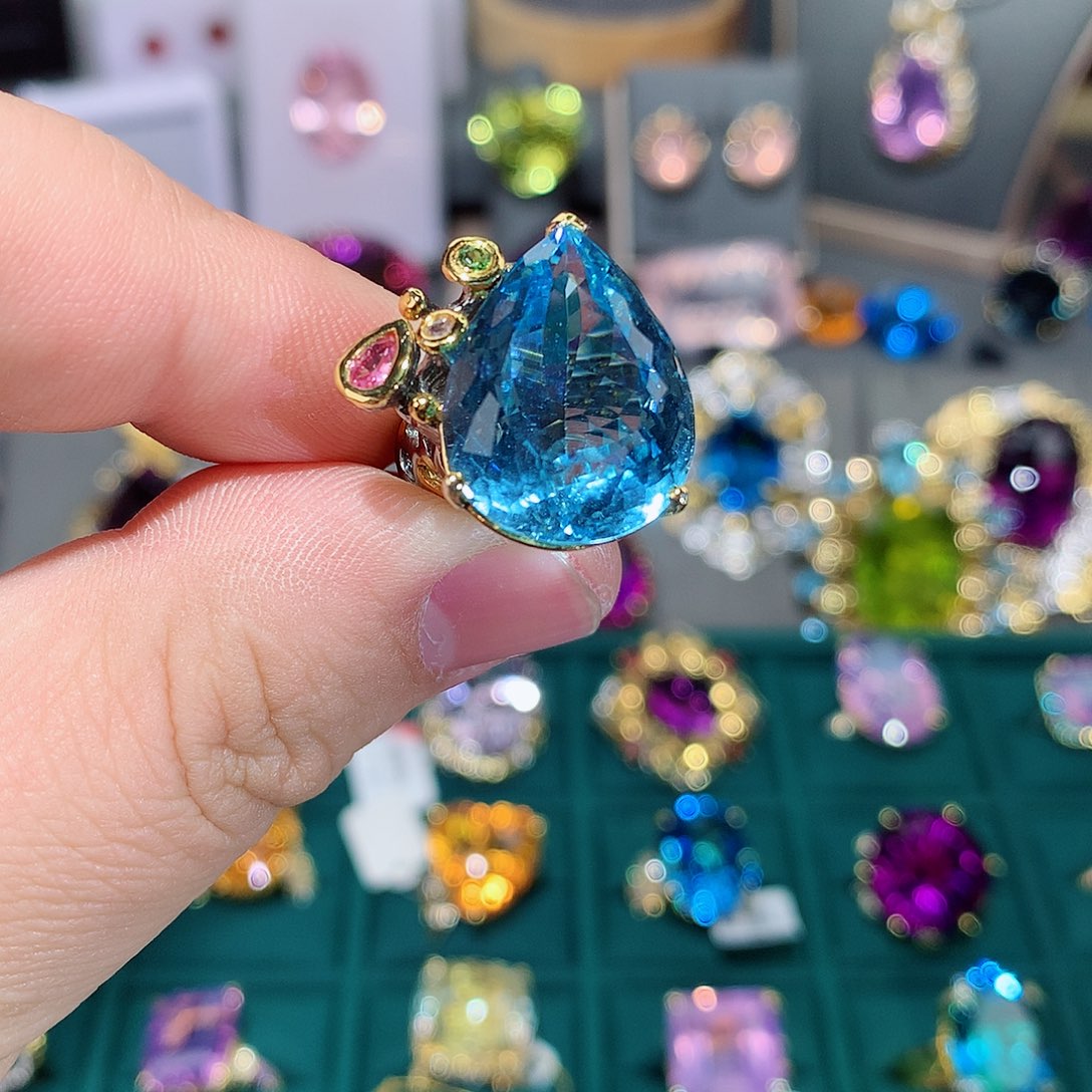 托帕石戒指银S925镶嵌戒指