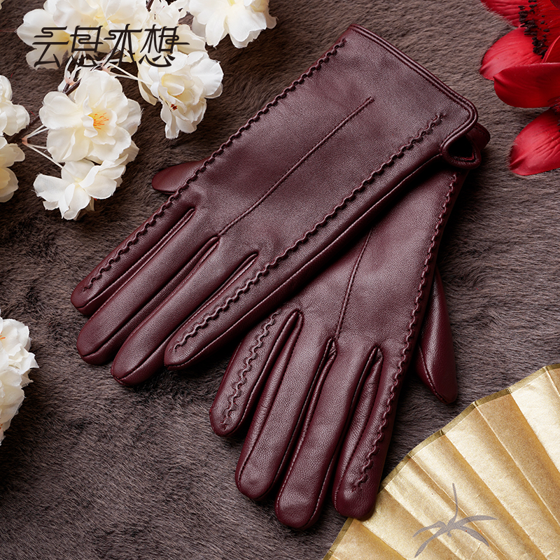 Ysimo-X云思木想 淑女拾春 可触屏女士加绒加厚羊皮手套14211
