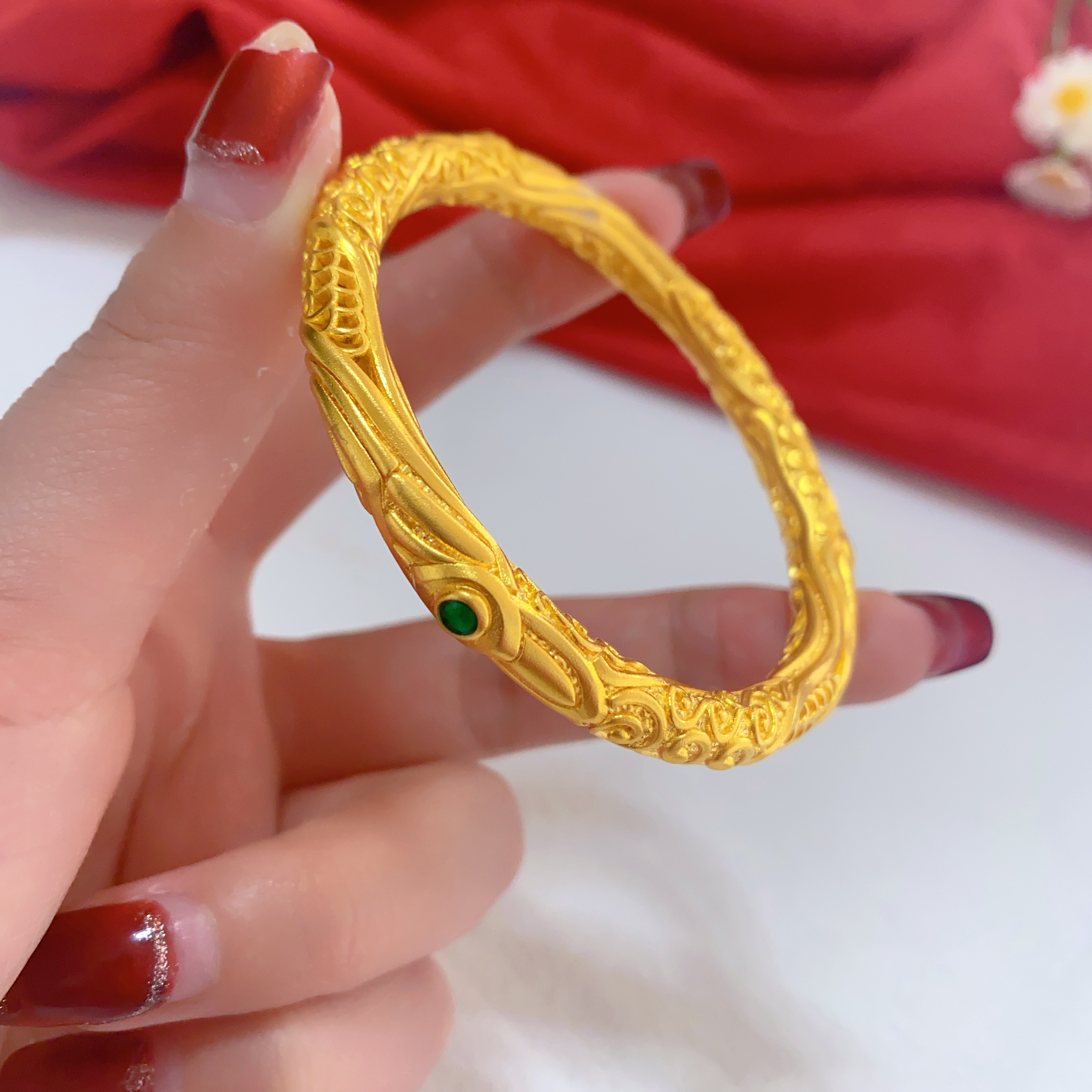 足银手镯 包足银金哪咤之魔童闹海手镯同款 国潮国风精美雕刻手环