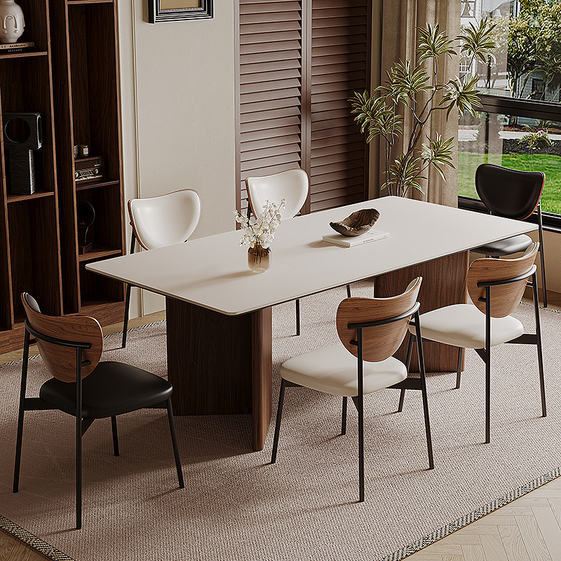 奶油风餐桌椅家用现代简约2024新款长方形轻奢岩板小户型餐厅饭桌