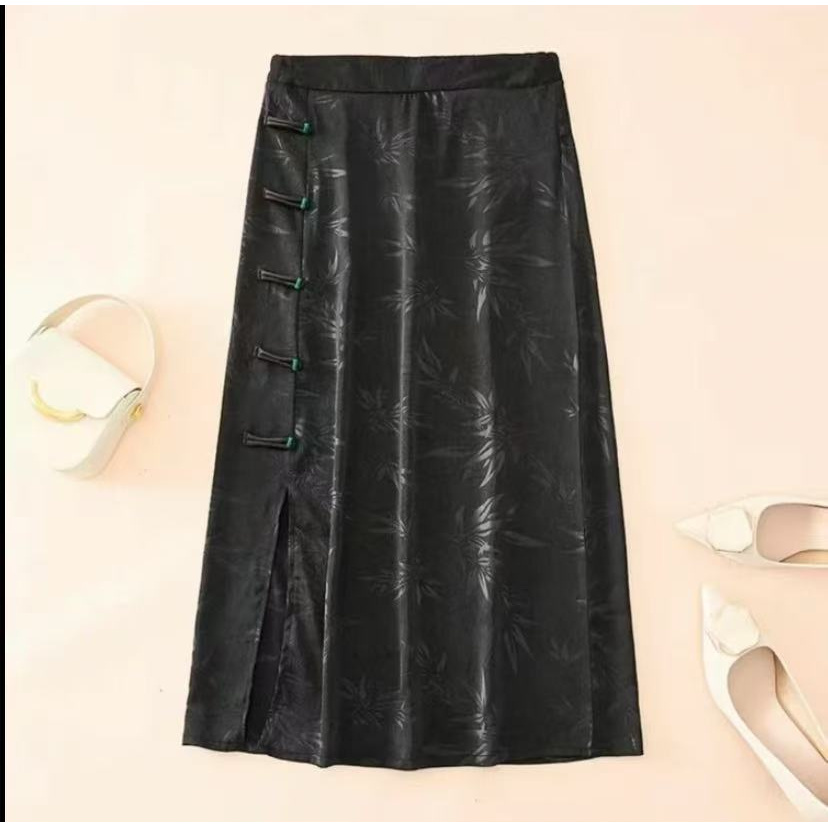 1594竹风半裙妈妈装高贵新款妈妈装洋气收腰过膝法式