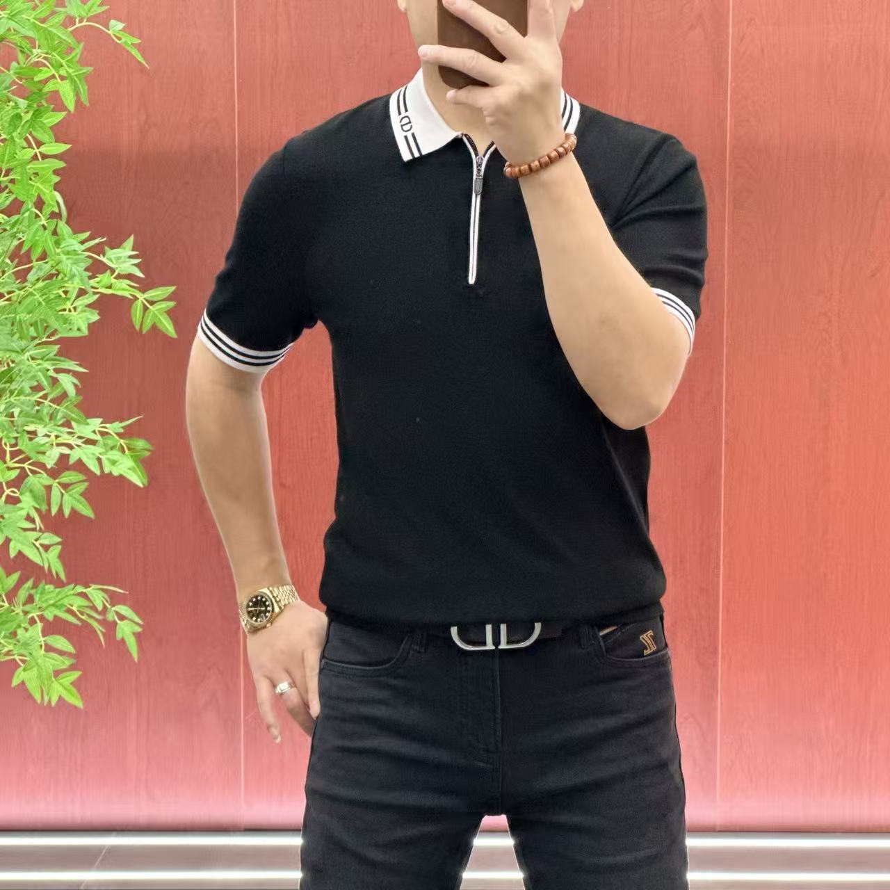 89685【杨会长】简约轻奢•高织高密高弹绵羊毛桑蚕丝针织短袖polo衫