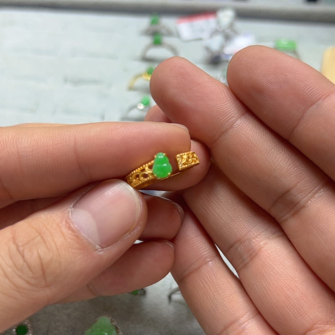 银S925镶嵌戒指翡翠林*晴天然翡翠a货
