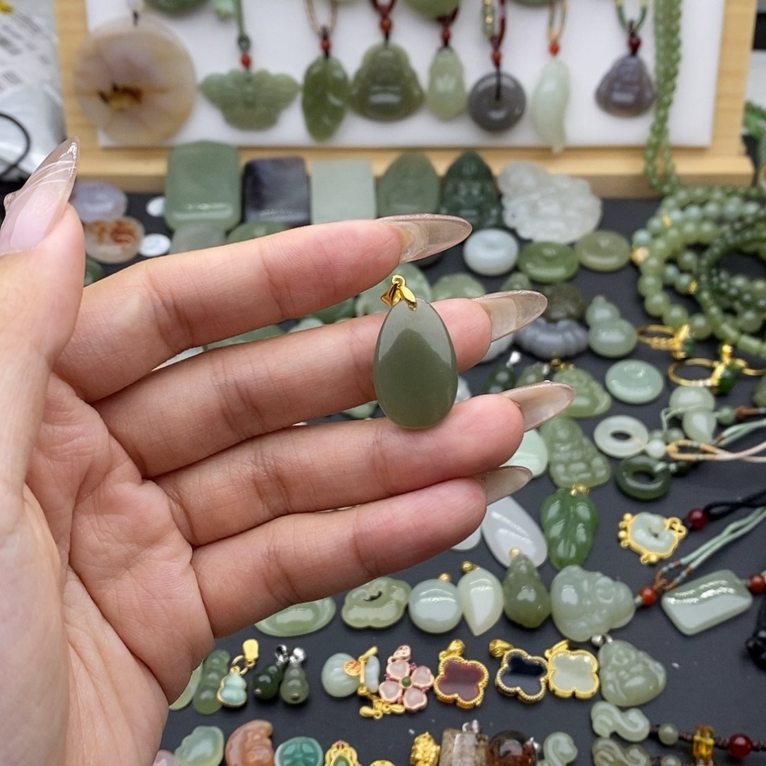 和田玉吊坠(不含链)银S925镶嵌