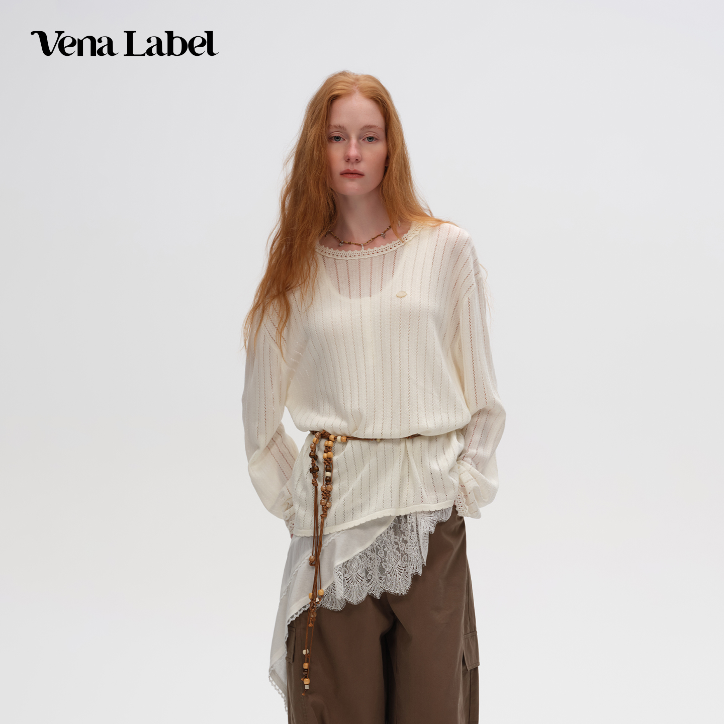 Vena Label25PF新款 夏季薄款镂空长袖针织衫女宽松慵懒风罩衫