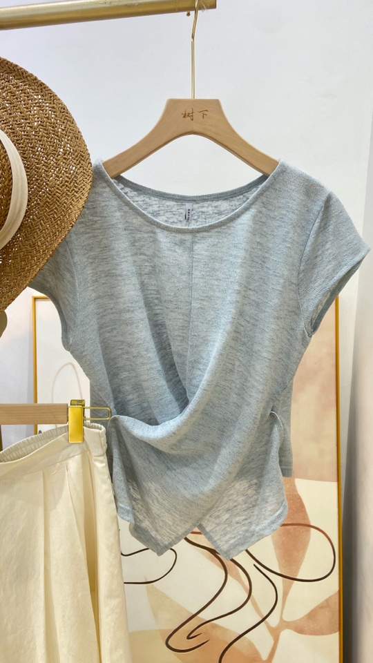 2025新款韩版时尚百搭高腰简约显瘦设计感小众薄款针织不规则上衣