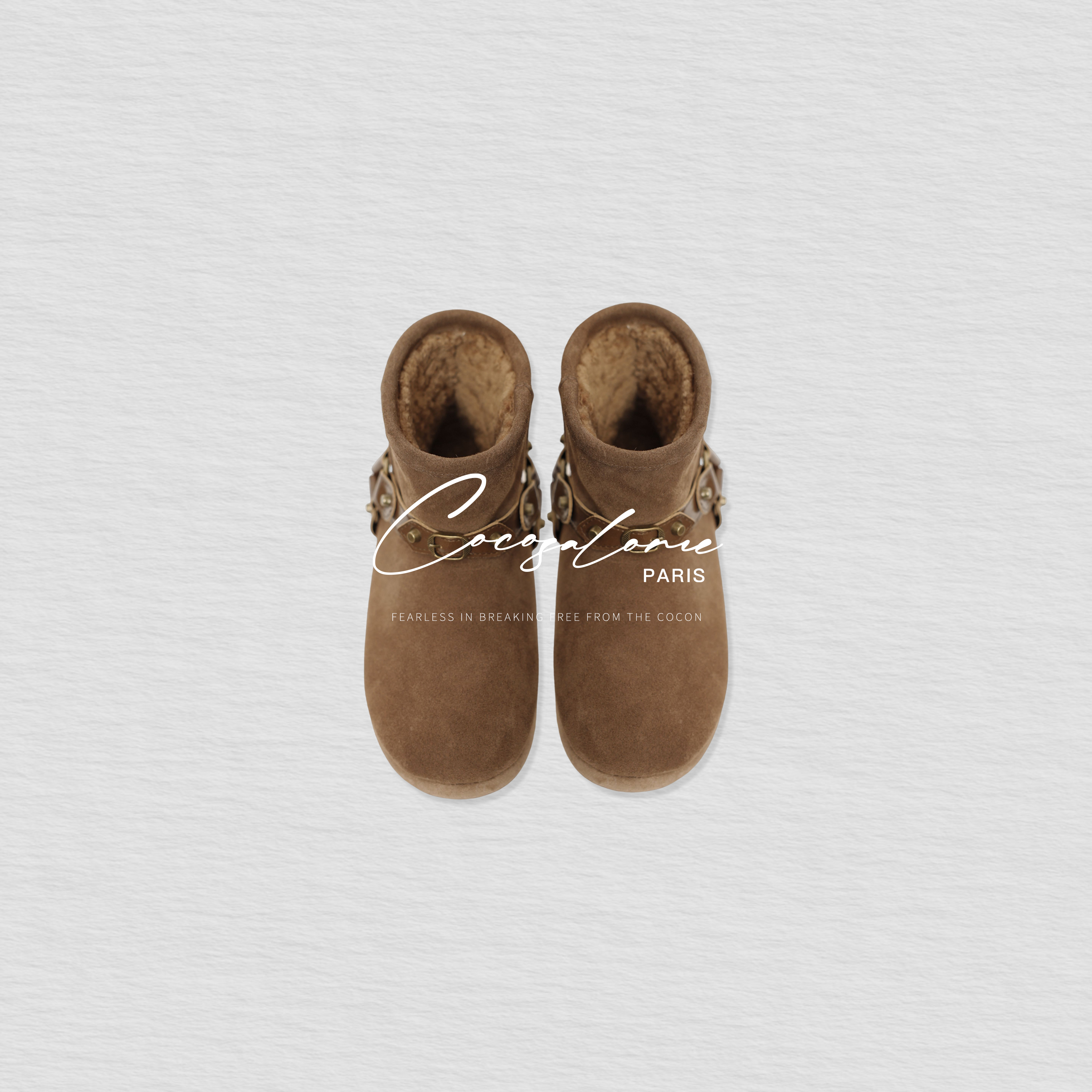 COCO SALOME&新款巴家冬季时尚雪地靴圆头平底磨砂牛皮#跟高4CM