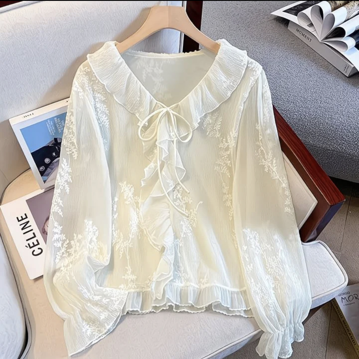 3363木耳边蕾丝上衣