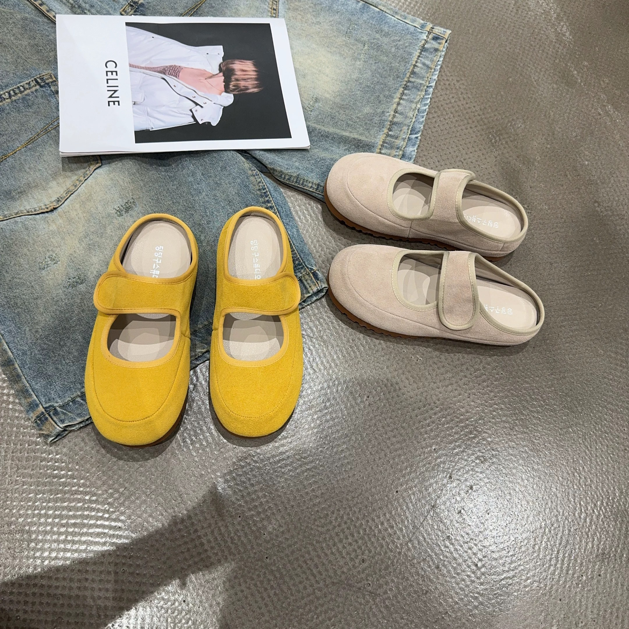 533-2夏季新品真皮勃肯拖鞋一字带魔术贴平底拖鞋软底软皮休闲鞋