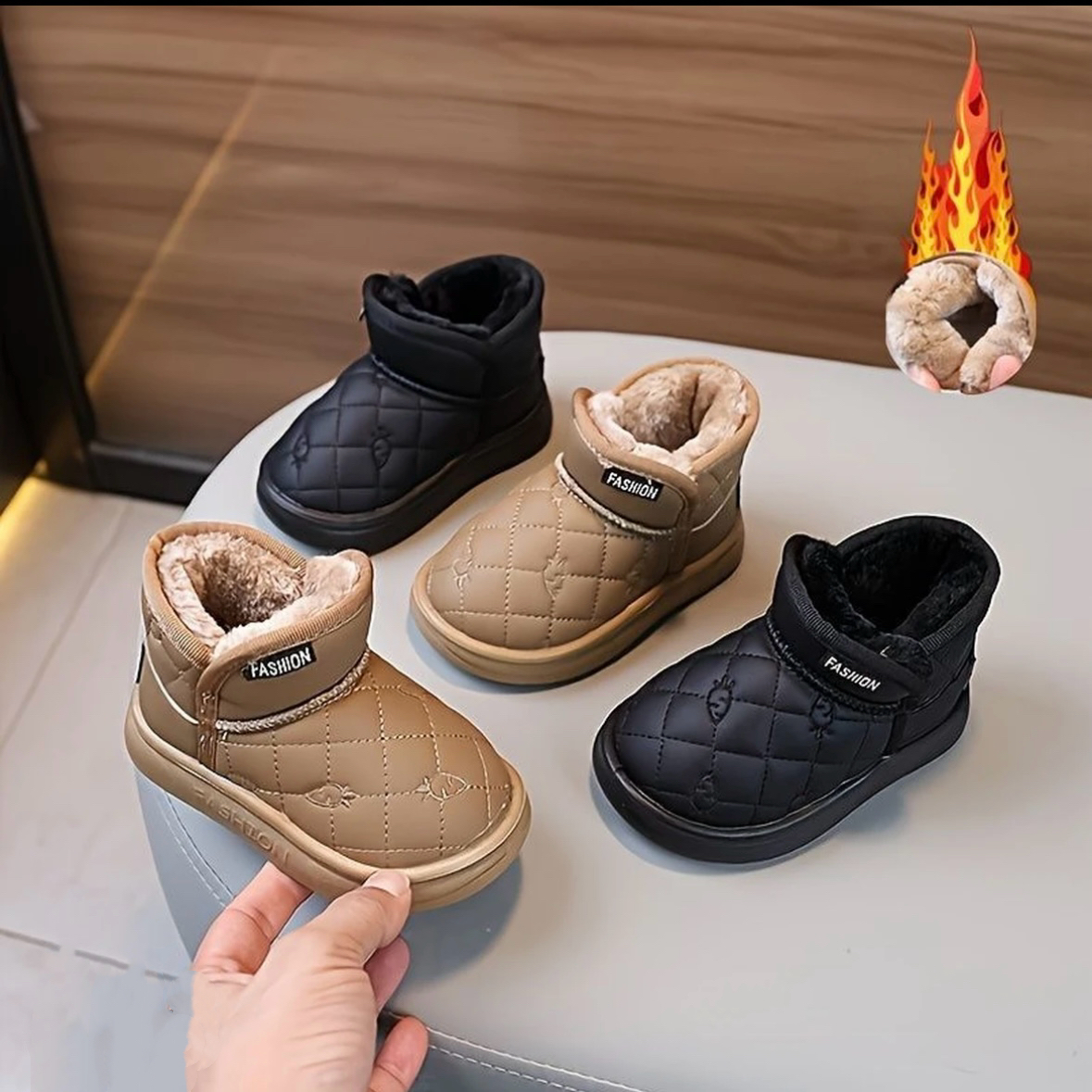 儿童雪地靴女童短靴冬款男童防水防滑加绒棉鞋加厚男女童雪地靴