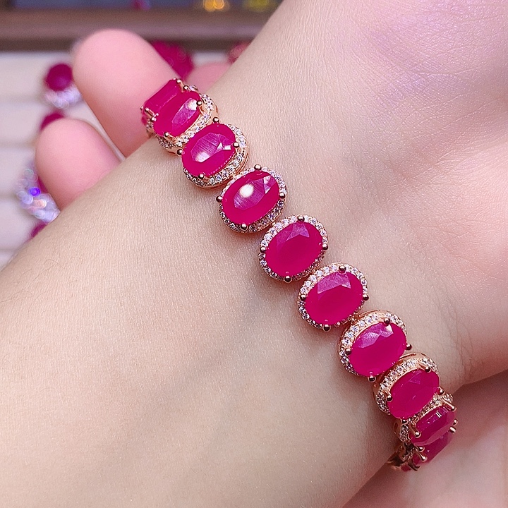 银S925镶嵌红宝石手链