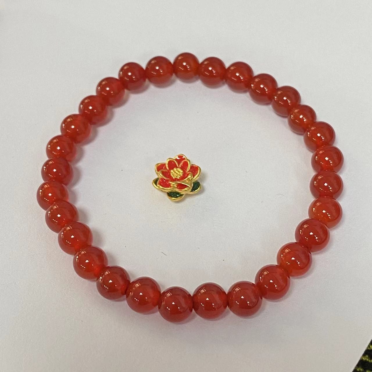 足金999红绿色莲花穿玛 瑙手串@@A205