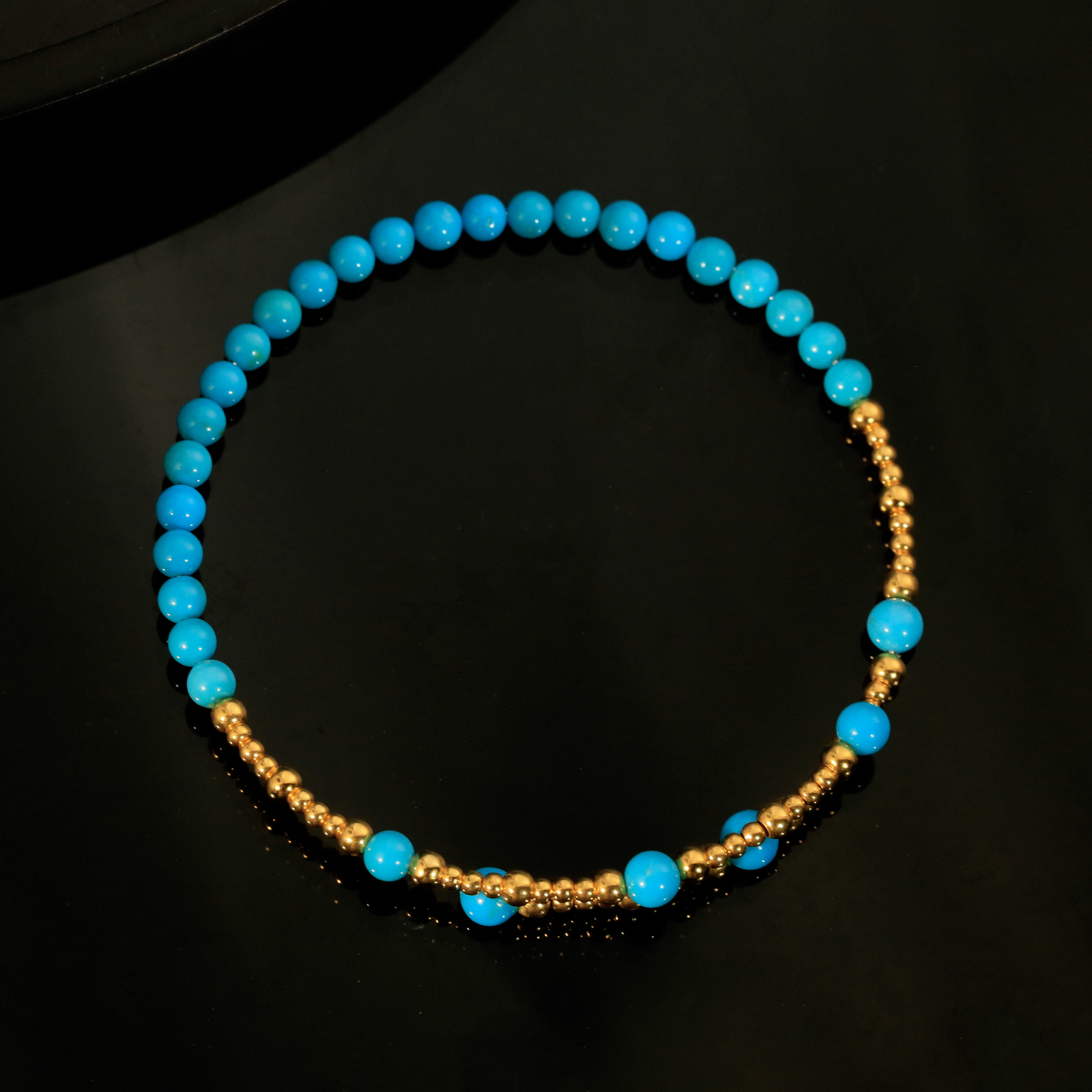 【安曼博】S925银绿松石美松圆珠手镯4mm XZ0210BZ