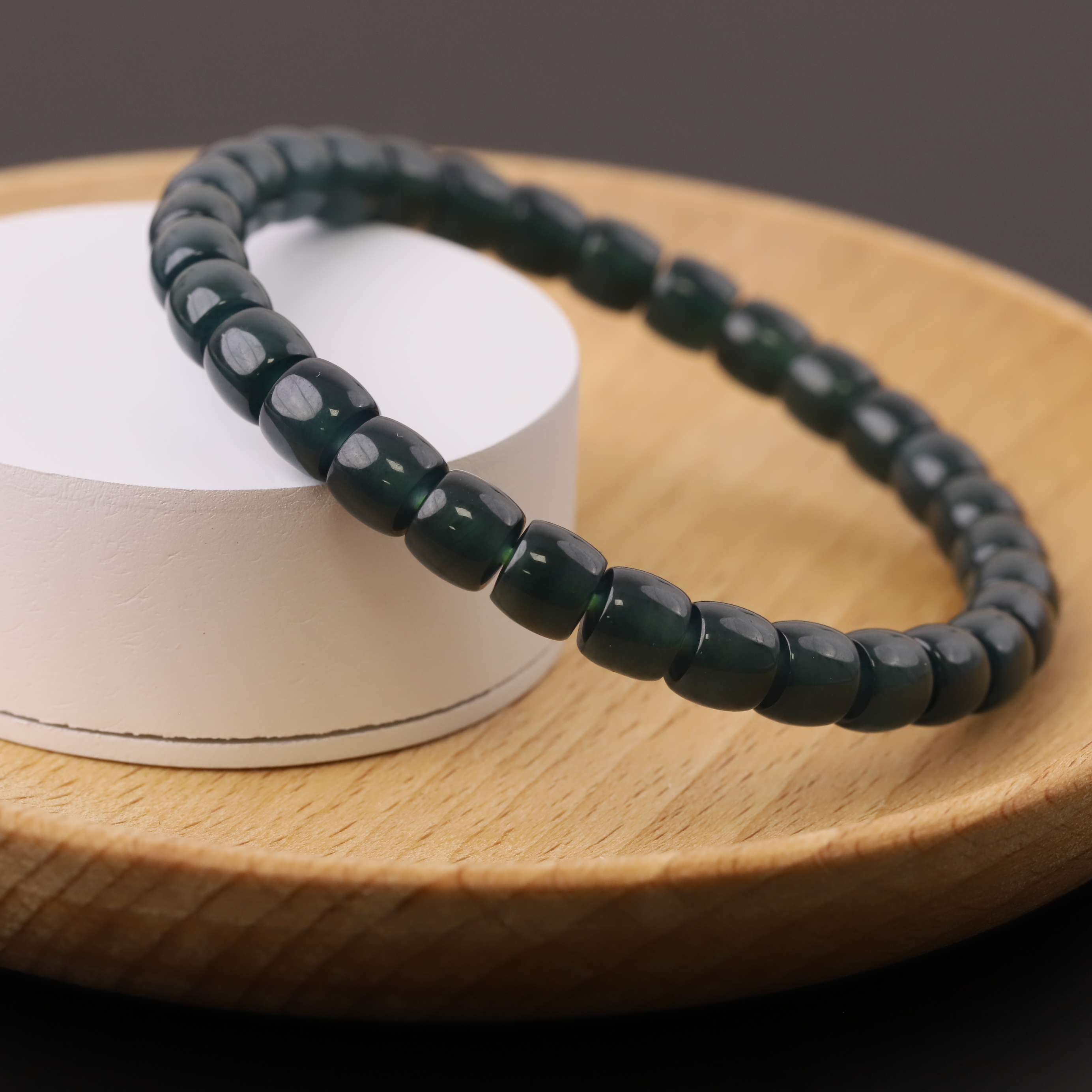 S7155【冰绿】危料翡翠A货冰种直切单圈文玩男女手串