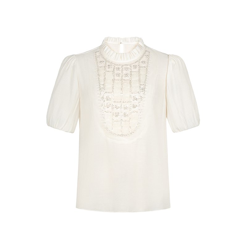 【媛媛女王专属】商场同款夏季木耳边领口捏褶上衣N024B42192