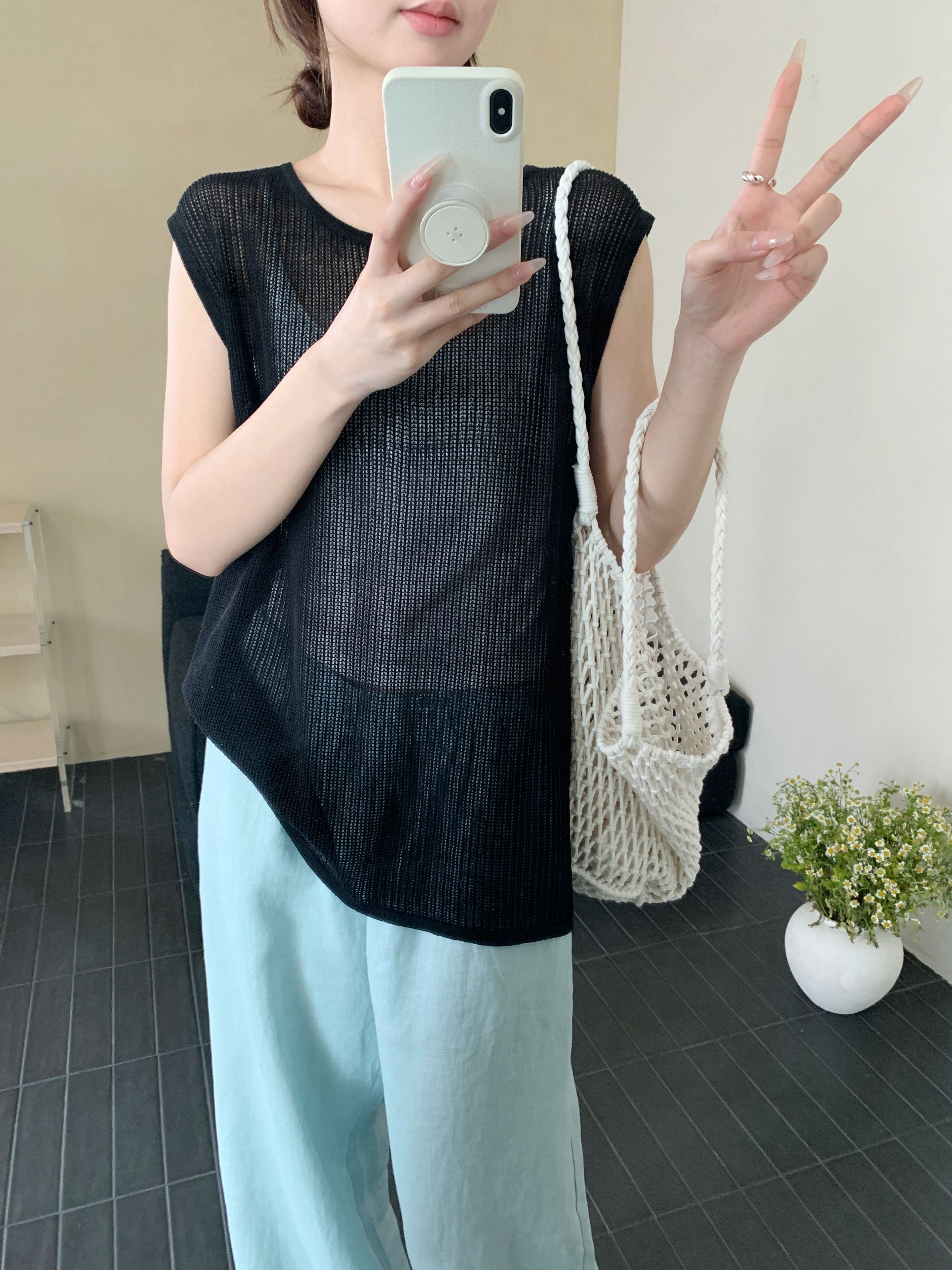 【DUODUO 929953】黑色-新款夏季莱赛尔女圆领薄款松弛感显瘦针织衫