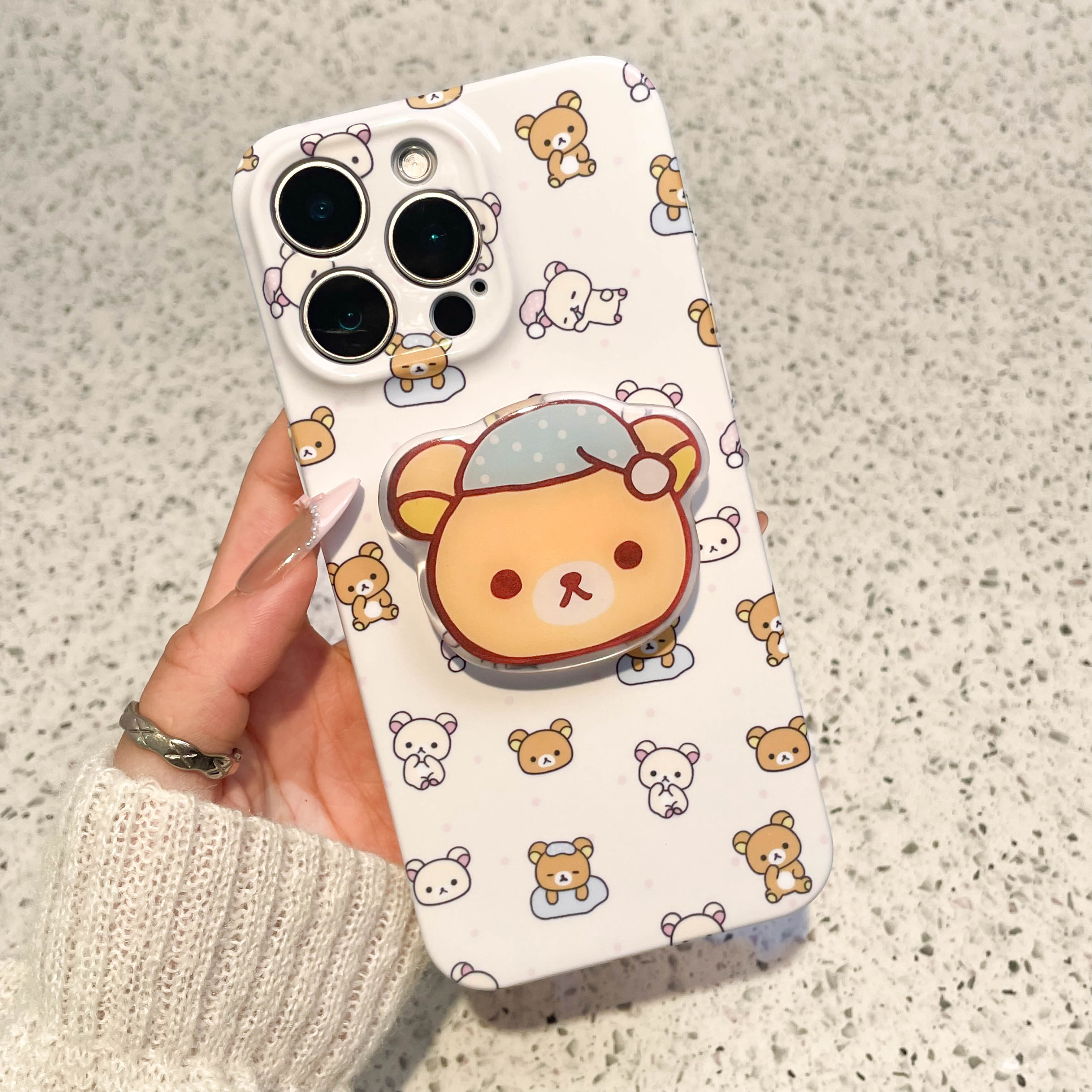 瞌睡轻松熊菲林软壳适用苹果VIVO华为OPPO小米荣耀支架手机壳