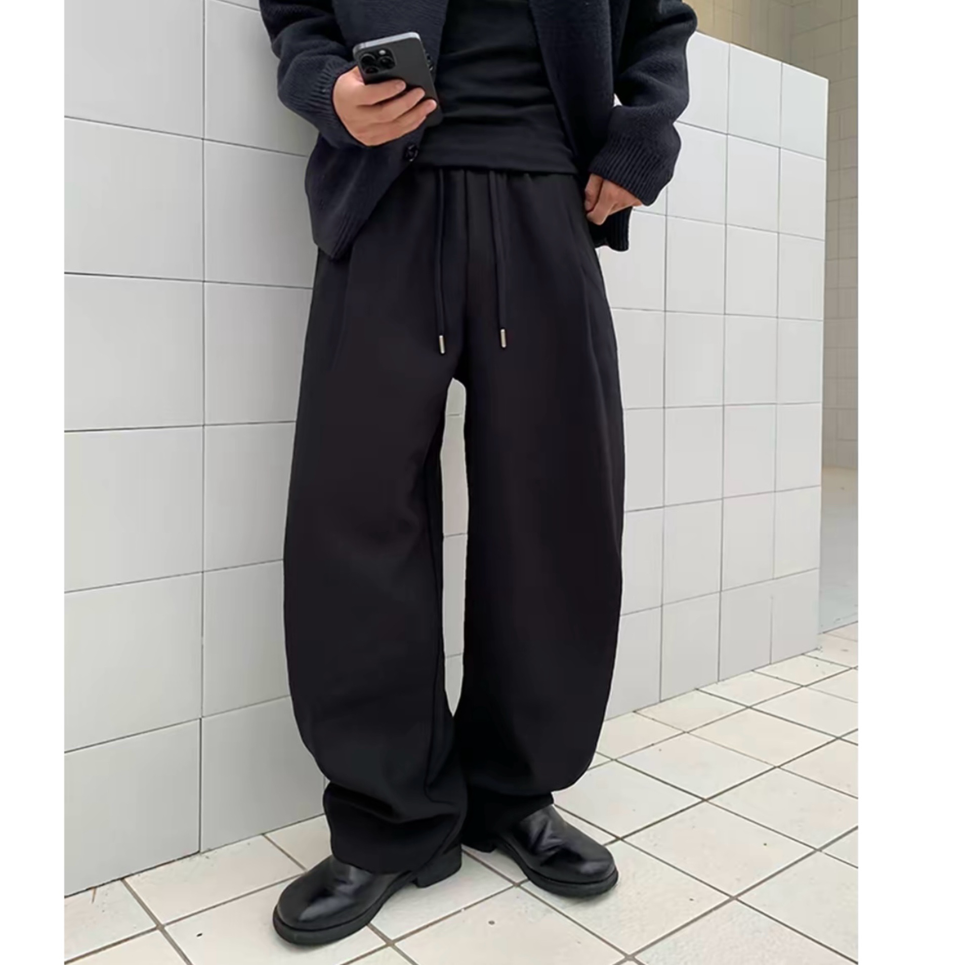 【轻奢老钱风】春秋男士莱赛尔蚕丝混纺纯色宽松直筒抽绳休闲裤长裤