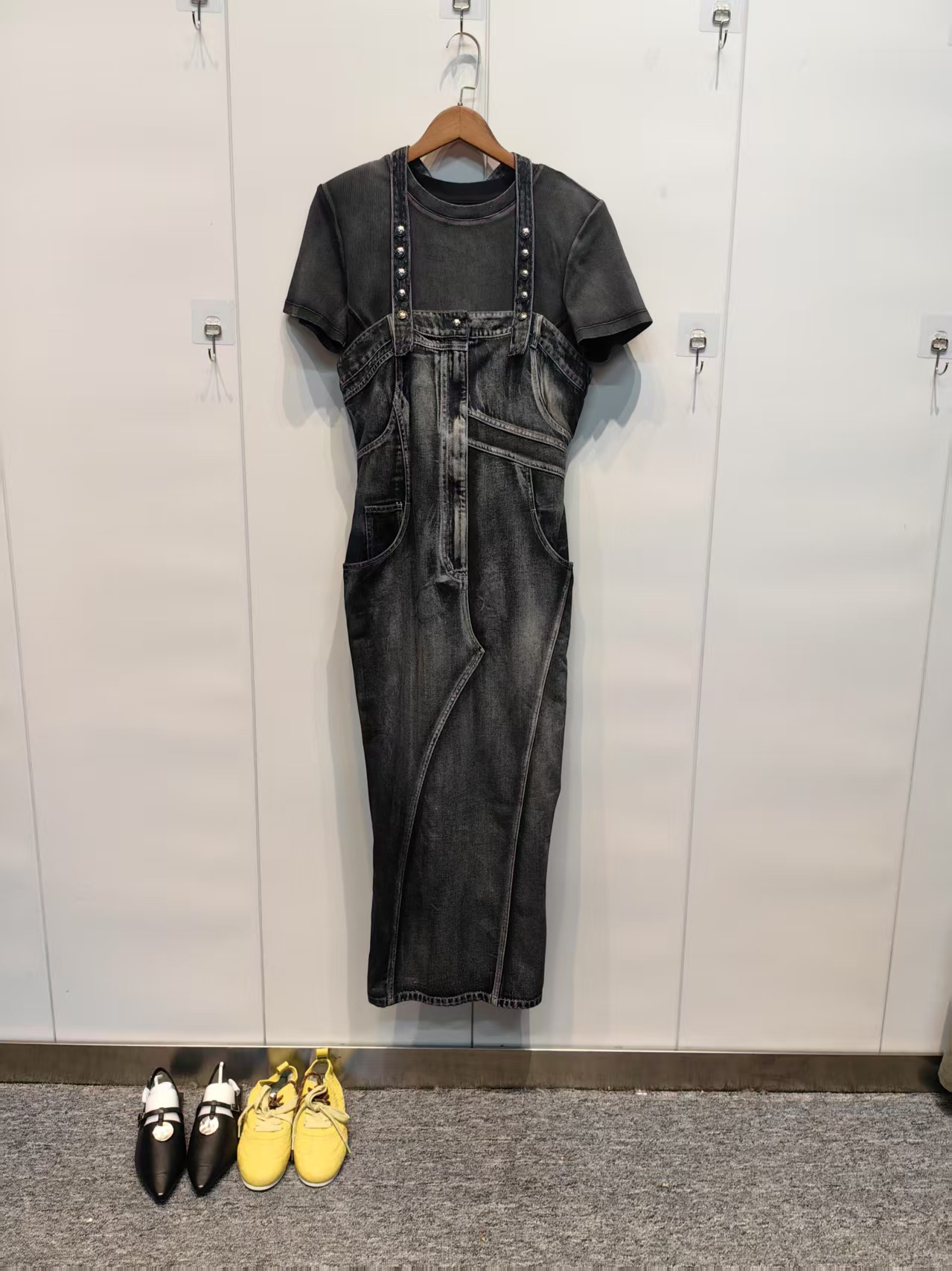 吉美•原创设计师款高级视错觉吊带牛仔裙