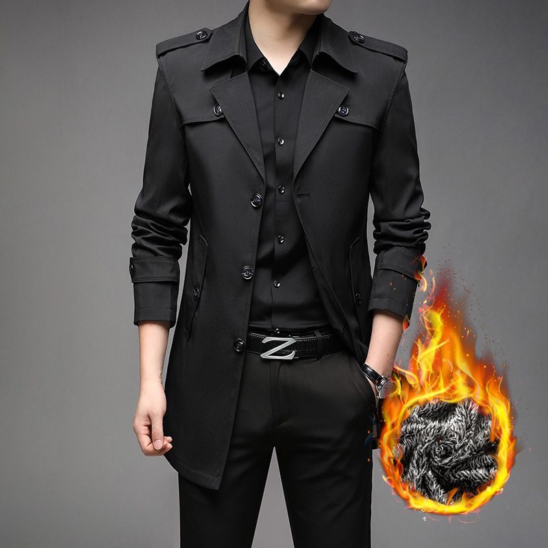 2025春秋男士休闲中长款时尚修身风衣帅气韩版翻领风衣外套8808