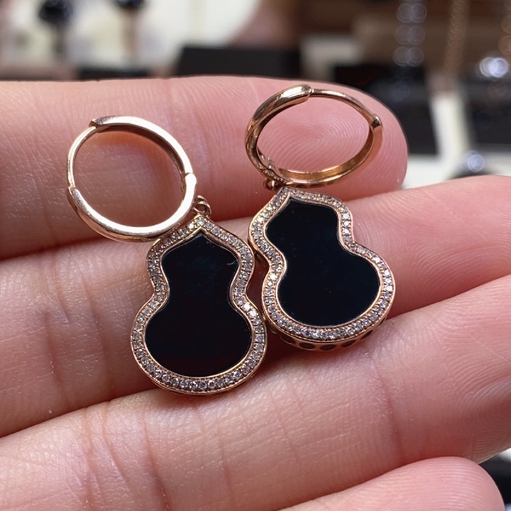 翡翠耳饰18K金镶嵌缅甸天然翡翠墨翠