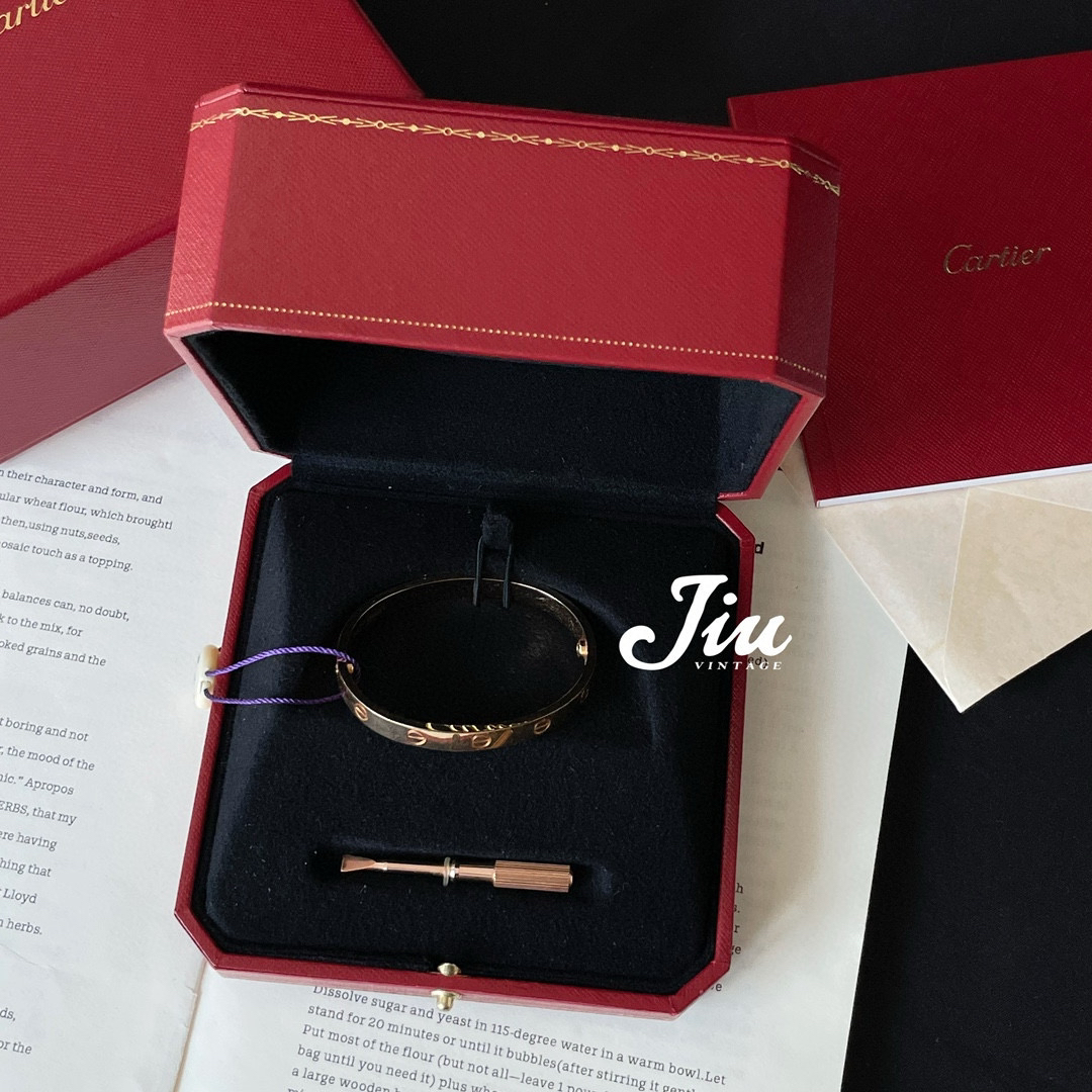 99新 Cartier/卡地亚 宽版love玫瑰金手镯16号CJM11-0497