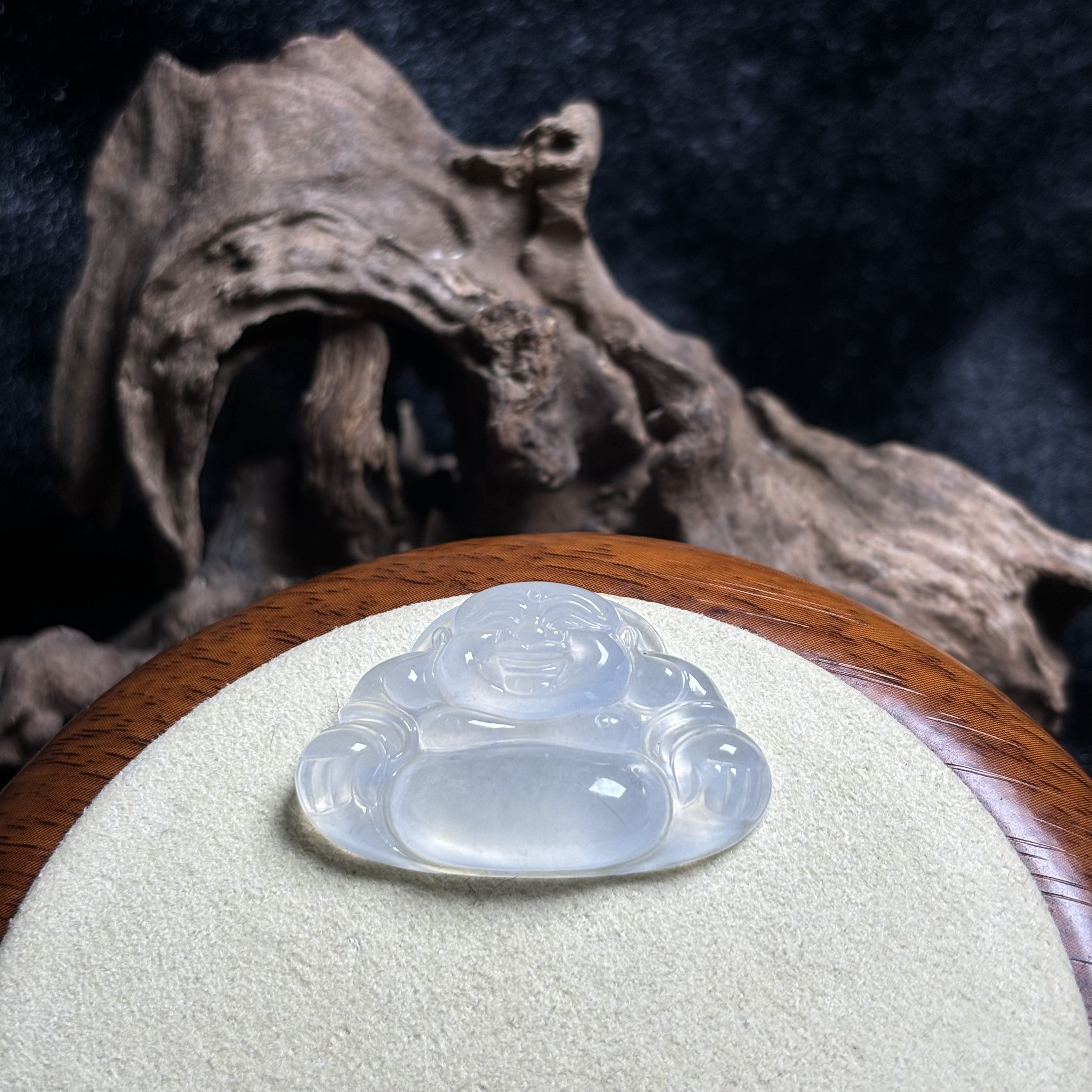 天然缅甸A货翡翠镶嵌品质高冰佛公冰透白月光弥勒佛21.2*33*6.1