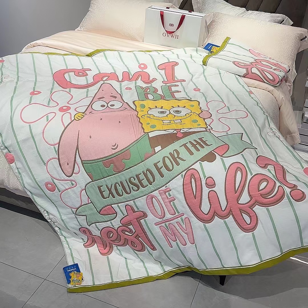 【开业大吉】A类全棉/卡通纯棉夏被可机洗多层色织提花面包被