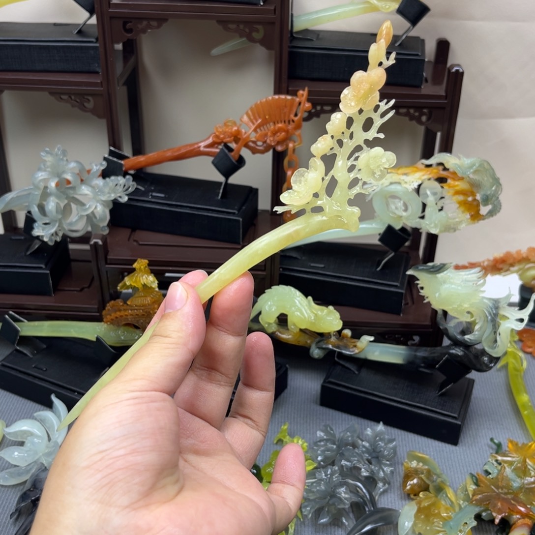 蛇纹石玉合金发饰