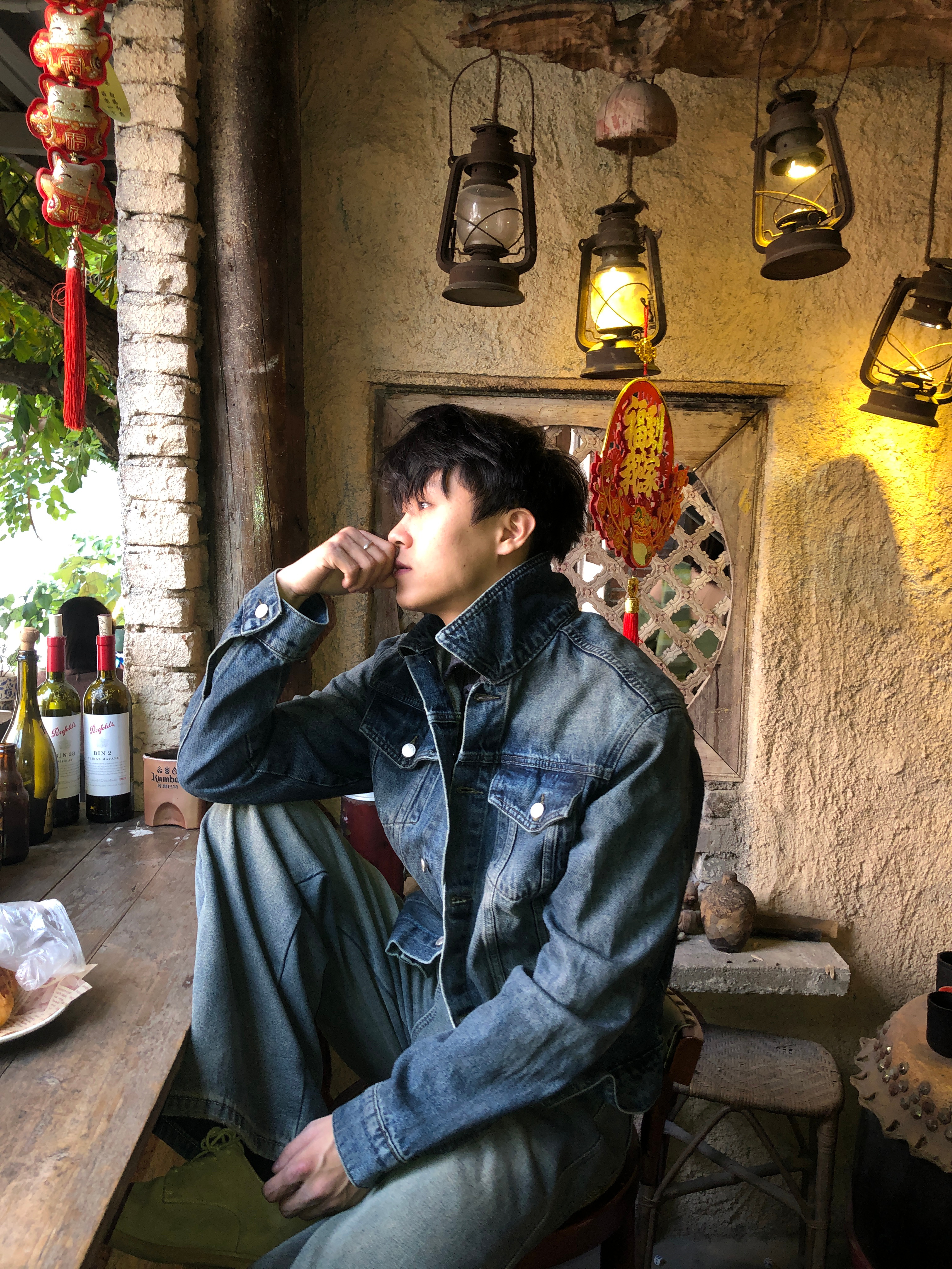 ATboa复古水洗做旧牛仔外套男脏染短宽款vintage宽松休闲夹克上衣