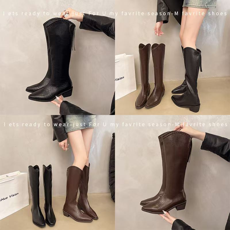 时装靴卡其色瘦瘦靴长靴厚底过膝女靴粗跟时尚中筒
