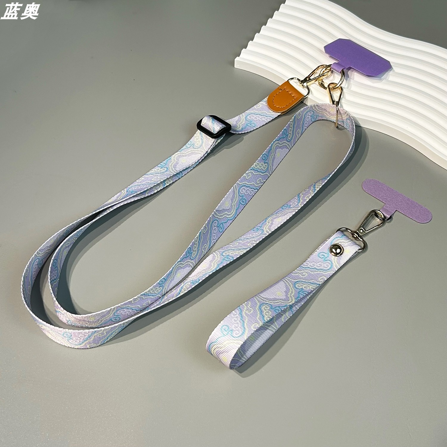 富贵祥云刺绣可调节长款可背户外斜挎手机挂绳国潮彩绘帆布吊绳女