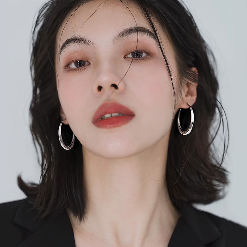 足银耳饰 999纯银针素圈耳环大圆圈耳钉女时尚耳圈小众耳钉