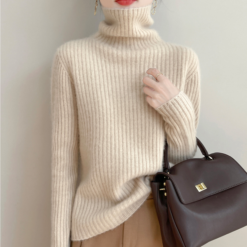 七针双股高领毛衣女100纯羊毛衫宽松内搭遮肚针织打底衫2025新款