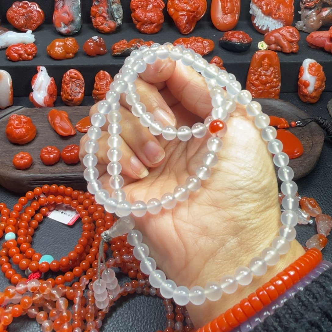 玛瑙/玉髓未镶嵌手链荔枝冻原矿高冰多圈6mm