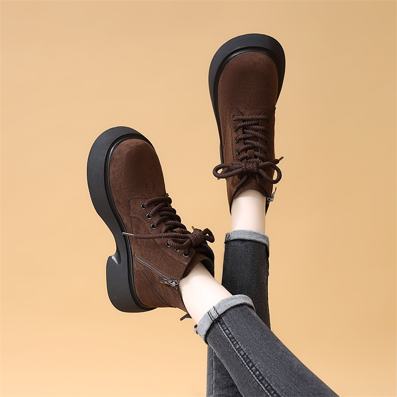 厚底增高时尚英伦风马丁靴女2025新款秋冬显脚小系带百搭洋气短靴