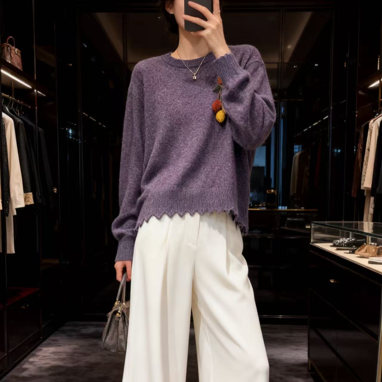 超高羊毛含量勿机洗~胸108-180长57显白温柔小众针织上衣 4130