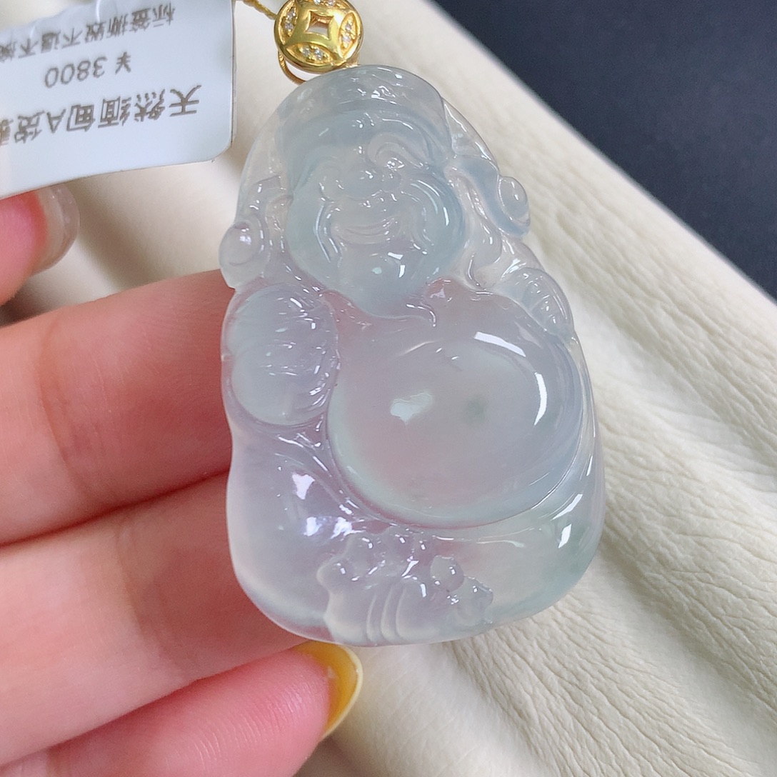 颈饰18K金镶嵌翡翠财神