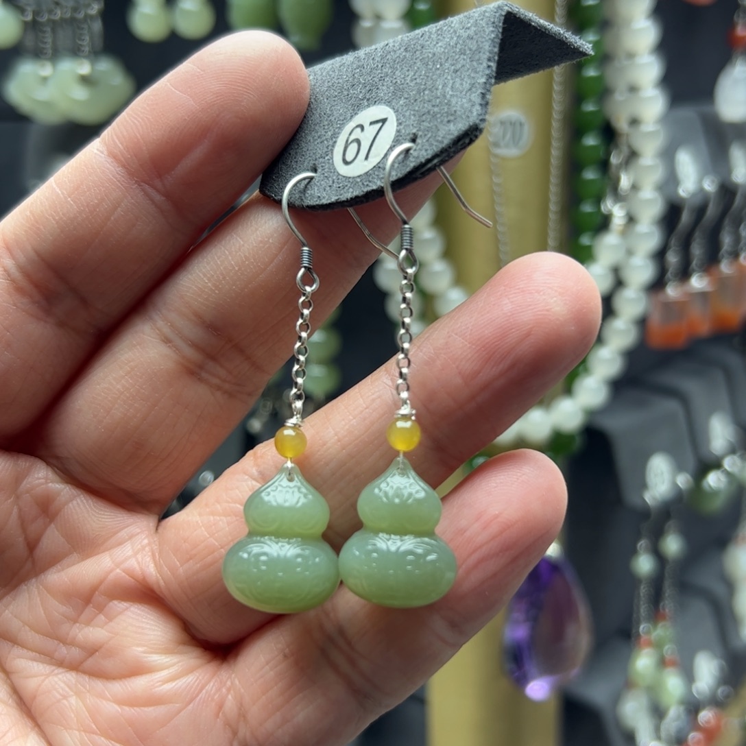 和田玉银S925镶嵌耳饰