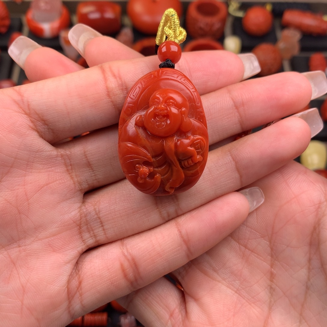 南红玛瑙未镶嵌笑佛吊坠