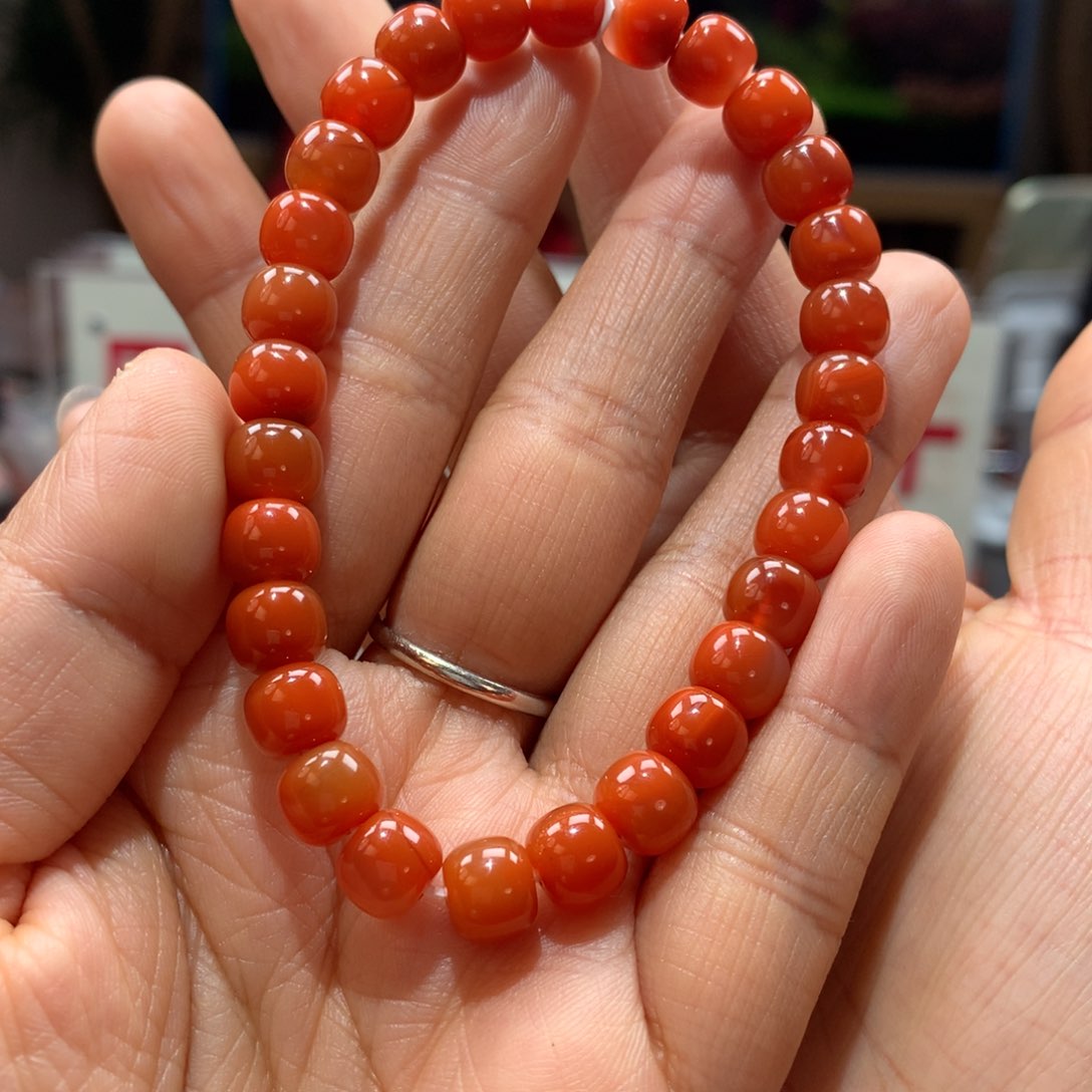 南红玛瑙7mm冰飘黄老型手串未镶嵌