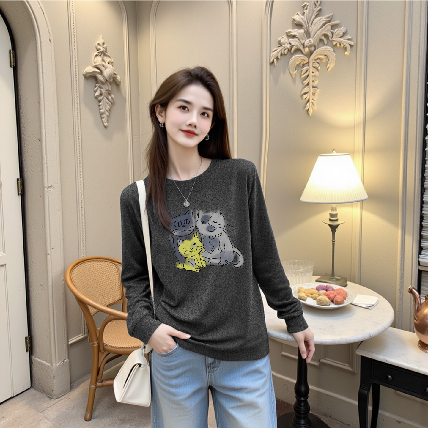 【小猫咪】正肩卫衣绒衫保暖打底单穿卫衣宽松长袖时尚