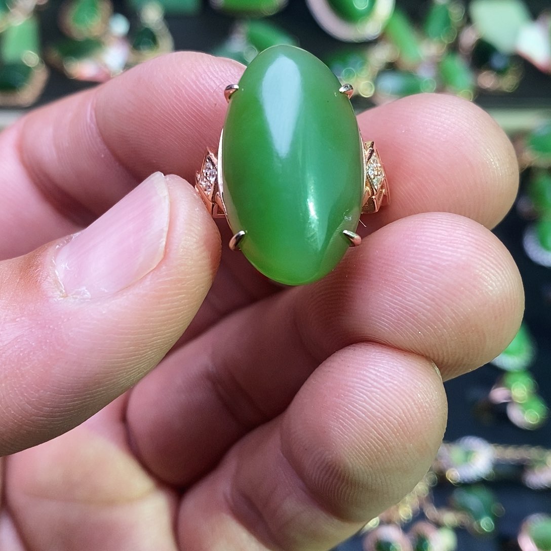 和田玉（碧玉）戒指银S925镶嵌