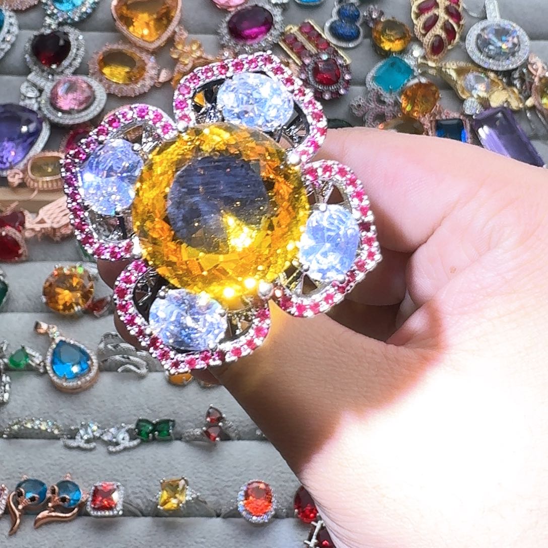 绿水晶戒指银S925镶嵌