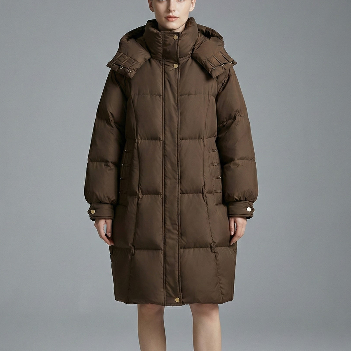 羽绒服--白鸭绒羽绒服连帽女大码保暖24385